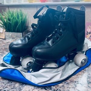Black Roller Skates with Blue Bag